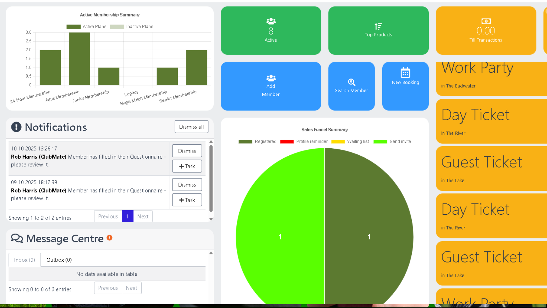 screenshot of Clubmate admin dashboard
